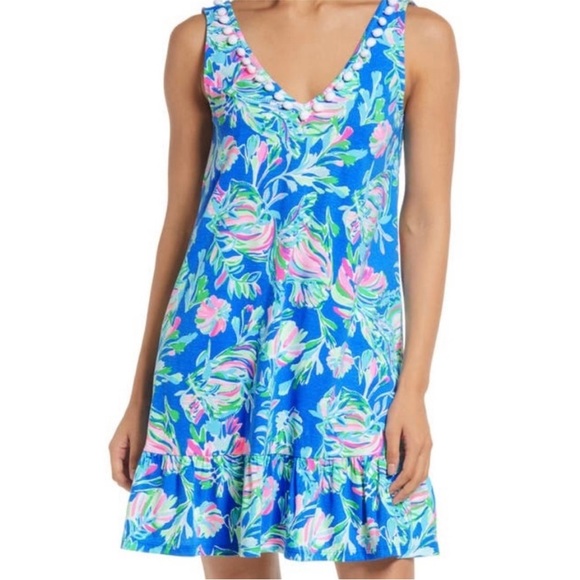 Lilly Pulitzer Camilla Dress SZ S Blue Flare Fancy Fins - Picture 2 of 16